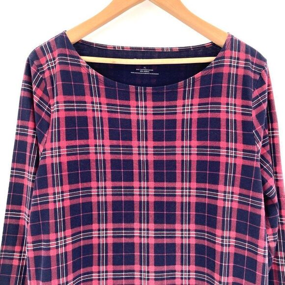 Talbots Plaid Long Sleeve Top Black Red White Size XL - Picture 3 of 9